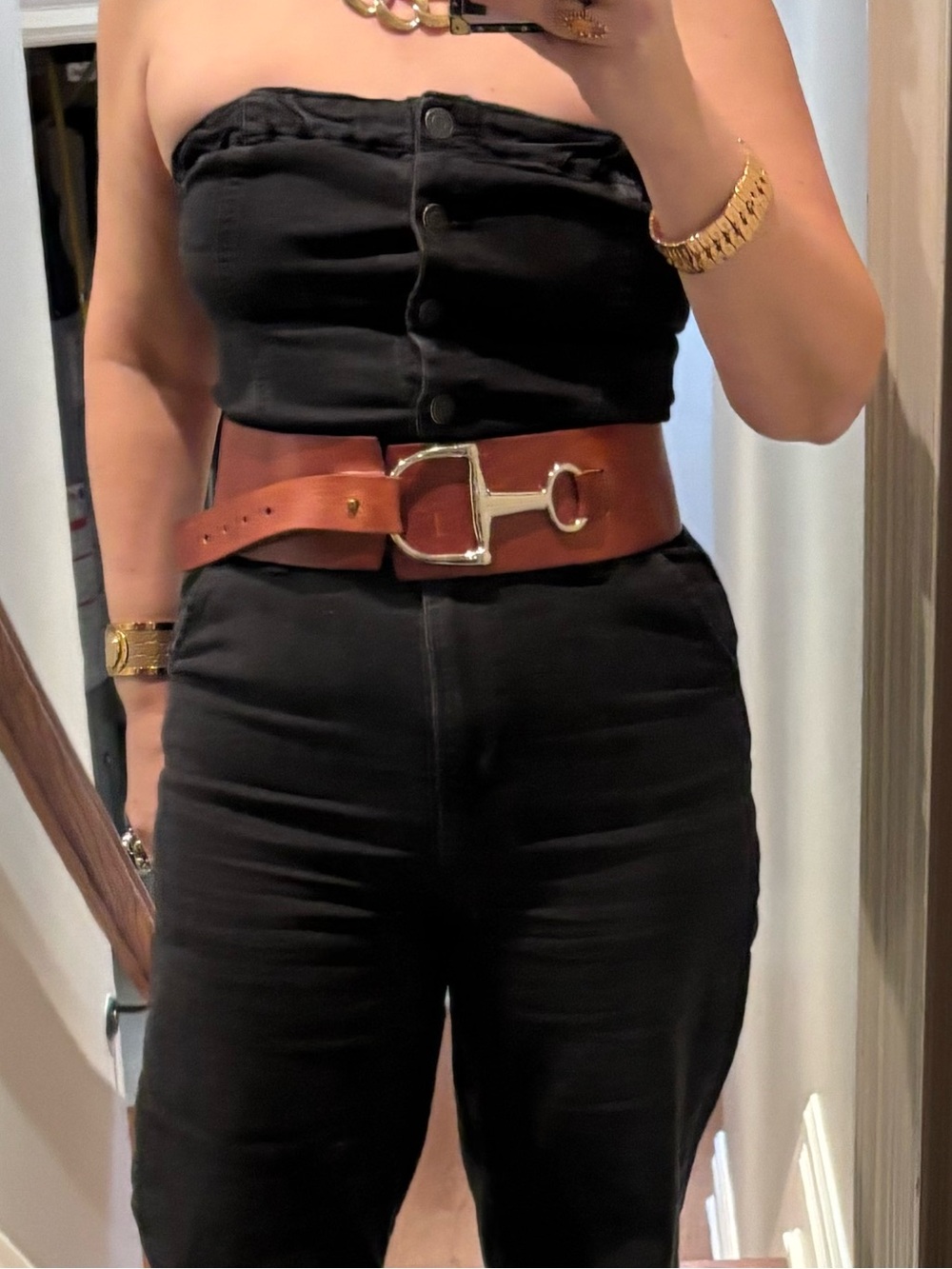 Brave Statement Leather Belt with Silver Horsebit Buckle in size 30
